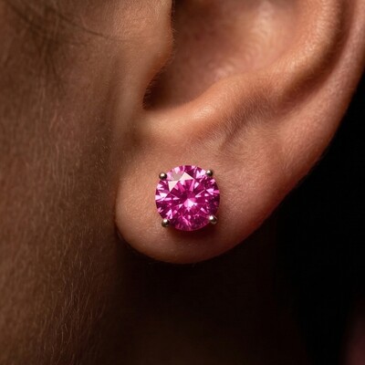 FotoBrinco Solitário 8 MM Turmalina Pink Prata 925