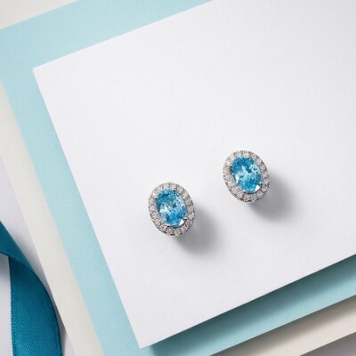 FotoBrinco Oval Água Marinha com Zircônias | Prata 925 com Ródio Branco | 1x0,9cm