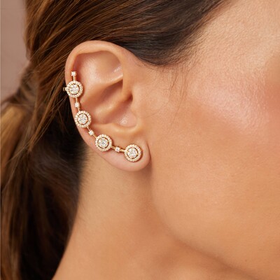 FotoBrinco Ear Cuff Redondinhos Zircônias Cravejadas Banho de Ouro 18 K