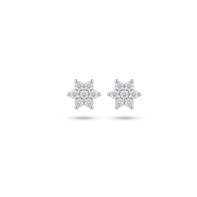 Foto Copiar Brinco Mini Flor Moissanite | Prata 925 com Ródio Branco | Certificado GRA | 5mm
