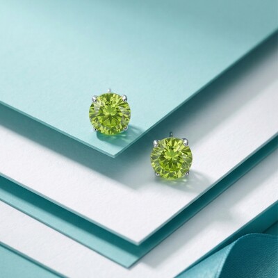 Foto Brinco Solitário 8 MM Apple Green Prata 925