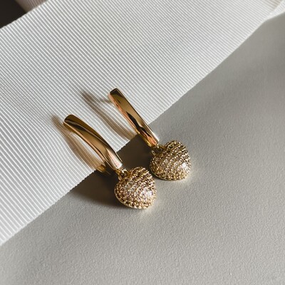 FotoArgola Pingente Coração Cravejado Banho de Ouro 18 K