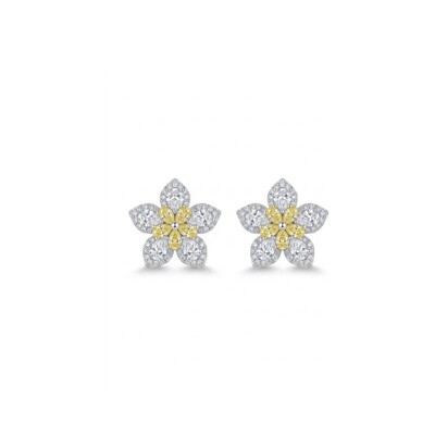 Foto Brinco Flor com Zircônias Brancas e Zircônia Yellow Fancy no Centro | Prata 925 com Ródio | 1,4 cm