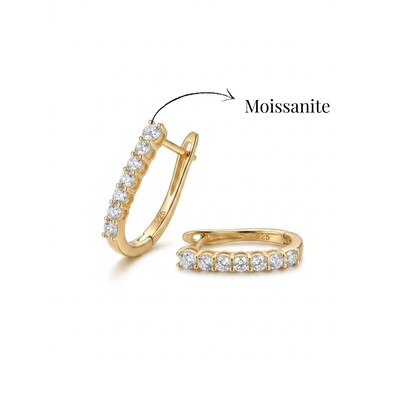 Foto Argola Oval G com Moissanites | Prata 925 com Banho Ouro 18k | 2 cm × 1,3 cm