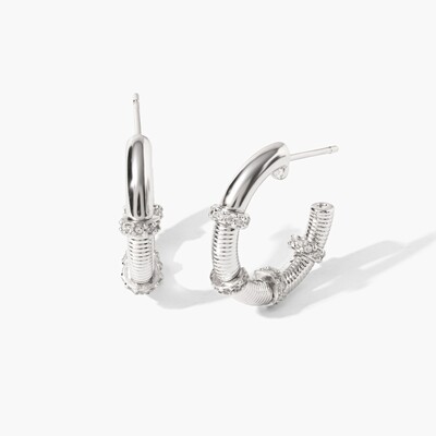 Foto Argola Retrô M Textura Ródio Branco