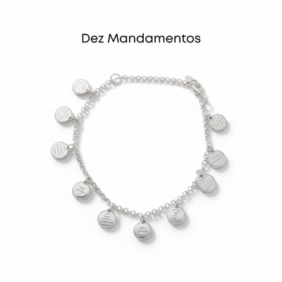 Foto Pulseira Medalhas Dez Mandamentos Ródio Branco