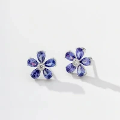 Foto Brinco Flor G Tanzanita Prata 925