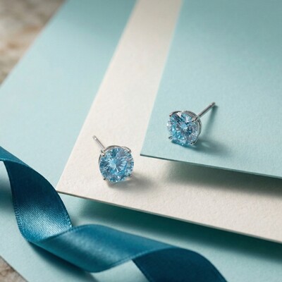 Foto Brinco Solitário 8 MM Água Marinha Prata 925