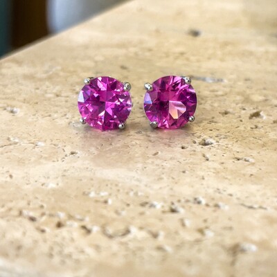 Foto Brinco Solitário 10 MM Turmalina Pink Prata 925