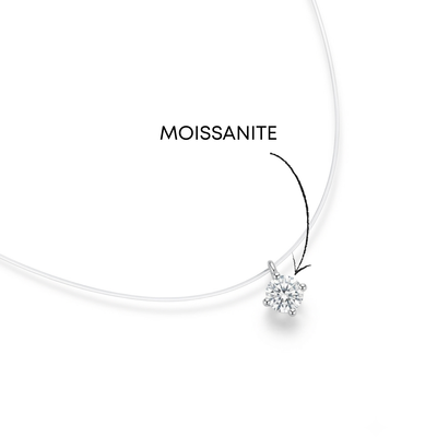 Foto Colar Fio de Nylon Solitário Moissanite Redondo | Prata 925 com Ródio | 35 cm + Extensor