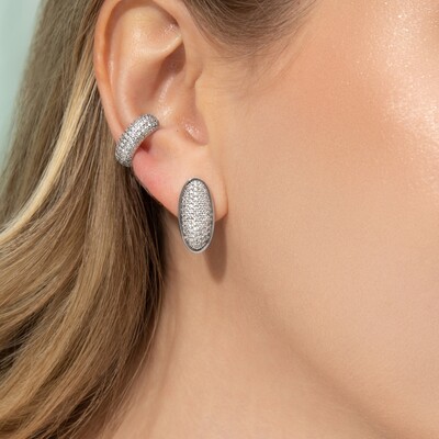 FotoBrinco Oval Cravejado Ródio Branco