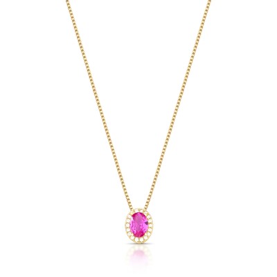 Foto Colar Oval Rosa Escuro Banho de Ouro 18 K