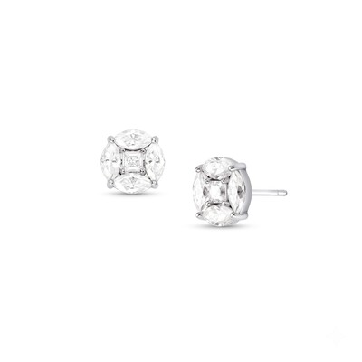 Foto Brinco Redondo Illusion com Moissanites Navete e Quadrado | Prata 925 com Ródio | 0,9 cm