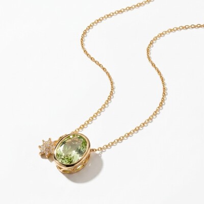 Foto Colar Cristal Berilo Oval com Estrela de Zircônias | Liga Metálica Banho Ouro 18k | 50 cm