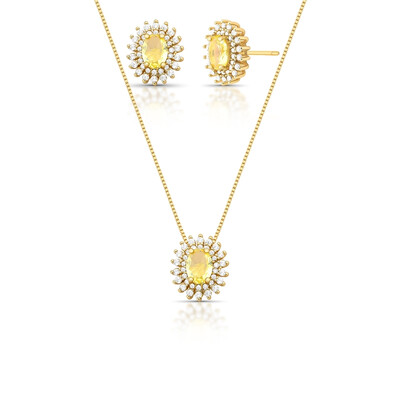Foto Conjunto Oval Brisa Amarelo Claro Banho de Ouro 18 K