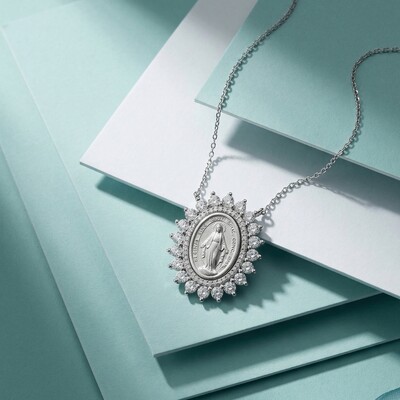 Foto Colar Nossa Senhora das Graças Halo Zircônias | Prata 925 | 40+5cm | Pingente 2,8x2,3cm