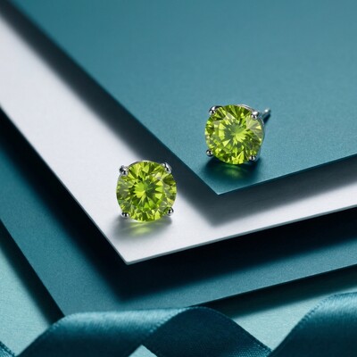 Foto Brinco Solitário 10 MM Apple Green Prata 925