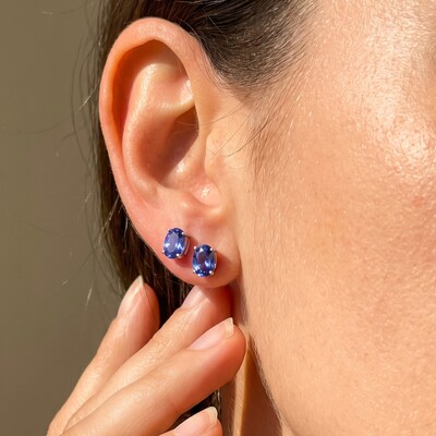 FotoBrinco Ponto de Luz Zircônia Oval Tanzanita | Prata 925 com Ródio Branco | 7x5mm