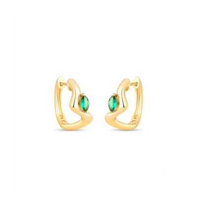 Foto Argola Curva com Cristal Navete Verde | Liga Metálica Banho Ouro 18k | 1,9 cm × 2,2 cm