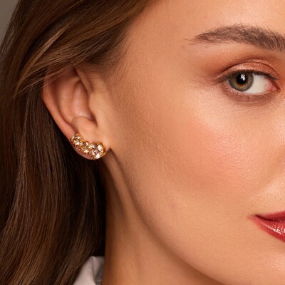 FotoBrinco Ear Cuff Três Pontos de Luz Champanhe | Banho de Ouro 18k | Tarraxa Vírgula | 2cm