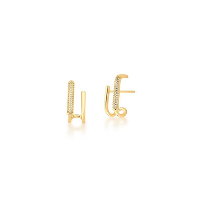Foto Brinco Ear Hook Duas Voltas Zircônia | Banho de Ouro 18k | 21x9mm