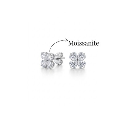 Foto Brinco Trevo com Moissanites | Prata 925 com Ródio | 0,3 cm × 0,3 cm | 0.4 ct