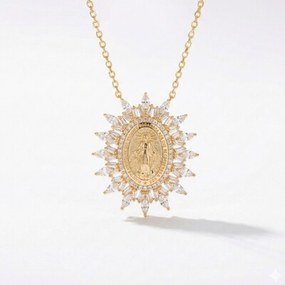Foto Colar Nossa Senhora das Graças Navetes Prata 925 com Banho de Ouro 18 K