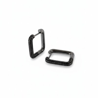 Foto Argola Quadrada Cravejada G Ônix Ródio Negro