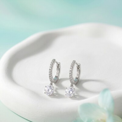 FotoArgola com Pingente Solitário Moissanite Prata 925 | Cravejada 1,1cm | 6mm | 1,76ct