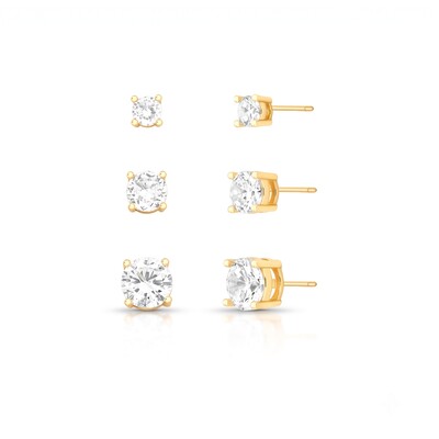 Foto Kit 3 Pares Brincos Ponto de Luz com Zircônia 5A | Liga Metálica Banho Ouro 18k | 0,6 cm, 0,8 cm e 1