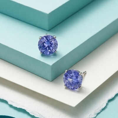 Foto Brinco Ponto de Luz 10 MM Zircônia Tanzanita Prata 925