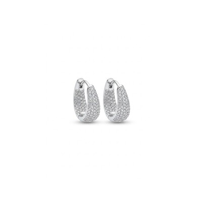 Foto Brinco Argola Curva Cravejada Zircônia Branca Banho de Ródio Branco