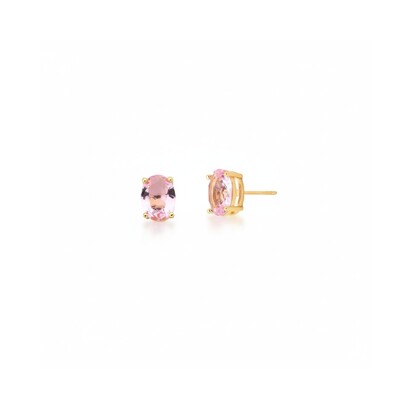 Foto Brinco Oval Rosa Banho de Ouro 18 K
