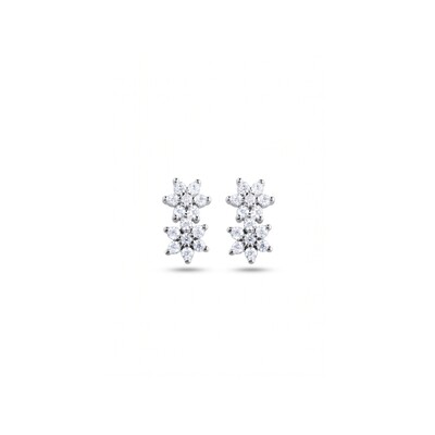 Foto Copiar Brinco Duo Flores Moissanite | Prata 925 com Ródio Branco | Certificado GRA | 1x0,5cm