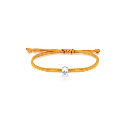 Foto Pulseira Regulável com Fio Encerado Laranja Oval Incolor Prata 925