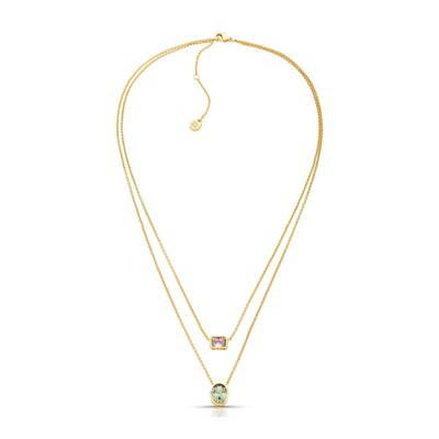 Foto Colar Duplo Dourado com Zircônias Coloridas Cravação Inglesa Corrente Regulável Banho de Ouro 18k