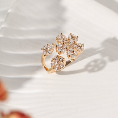 Foto Anel Dupla Flor de Zircônias Banho de Ouro 18K