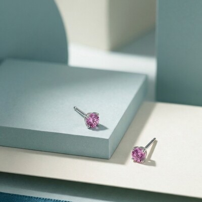 Foto Brinco Solitário 4 MM Turmalina Pink Prata 925