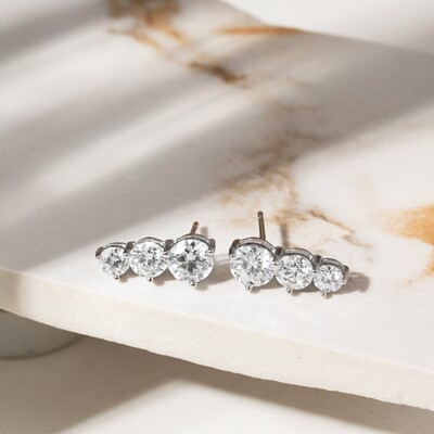 Foto Brinco Ear Cuff Lapidação Brilhante Moissanite 6,0mm / 3,2ct - D VVS1 - Prata 925