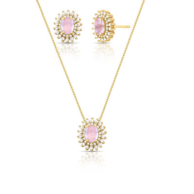 Foto Conjunto Oval Brisa Roxo Claro Banho de Ouro 18 K