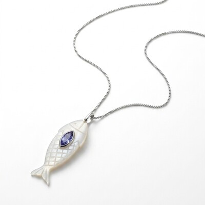 Foto Colar Ichthys em Madrepérola com Zircônia Navete Lavanda | Prata 925 com Ródio | 4 cm × 1,5 cm | 60–