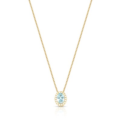 Foto Colar Oval Azul Claro Banho de Ouro 18 K
