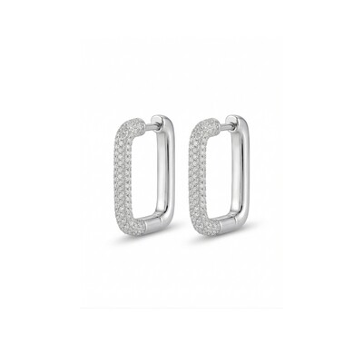 Foto Argola Cravejada Zircônias Retangular Ródio Branco