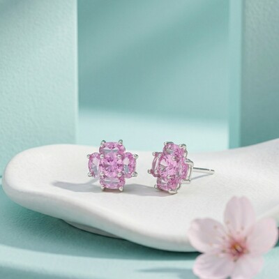 Foto Brinco Trevo Zircônia Safira Pink Ana Prata 925