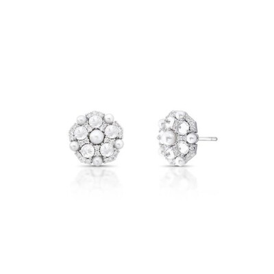 Foto Brinco Flor Pérola Shell Ródio Branco