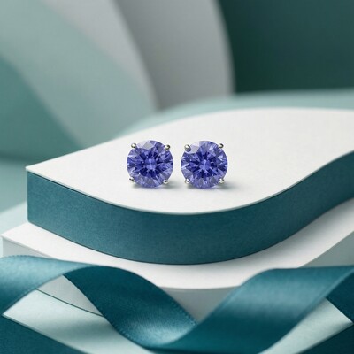 Foto Brinco Ponto de Luz 8 MM Zircônia Tanzanita Prata 925