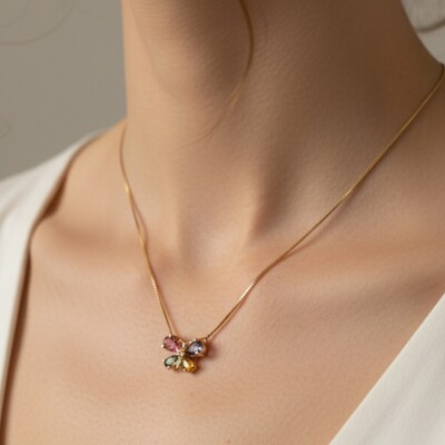 FotoColar Borboleta Colorida Banho de Ouro 18 K