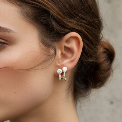 FotoBrinco Duplo Zircônias Banho de Ouro 18 K