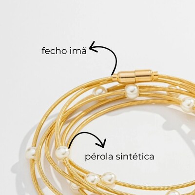 FotoPulseira Corda de Violão Pérolas Banho de Ouro 18 K