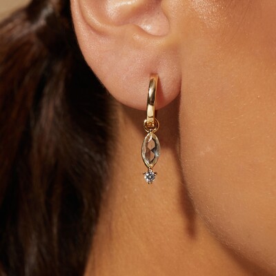 Foto Argola Ear Bling com Charm Navete Cristal Topázio Azul e Zircônia Branca | Liga Metálica Banho Ouro